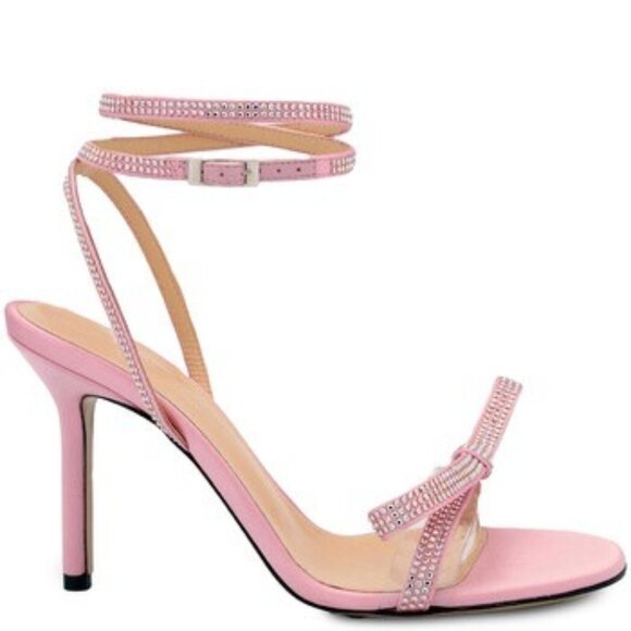 Mach Mach Baby Pink 95 French Bow Crystal-Embellished Sandals heels size 37.5 - Picture 1 of 9